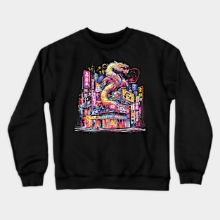 Colorful City Scene and a Dragon Crewneck Sweatshirt